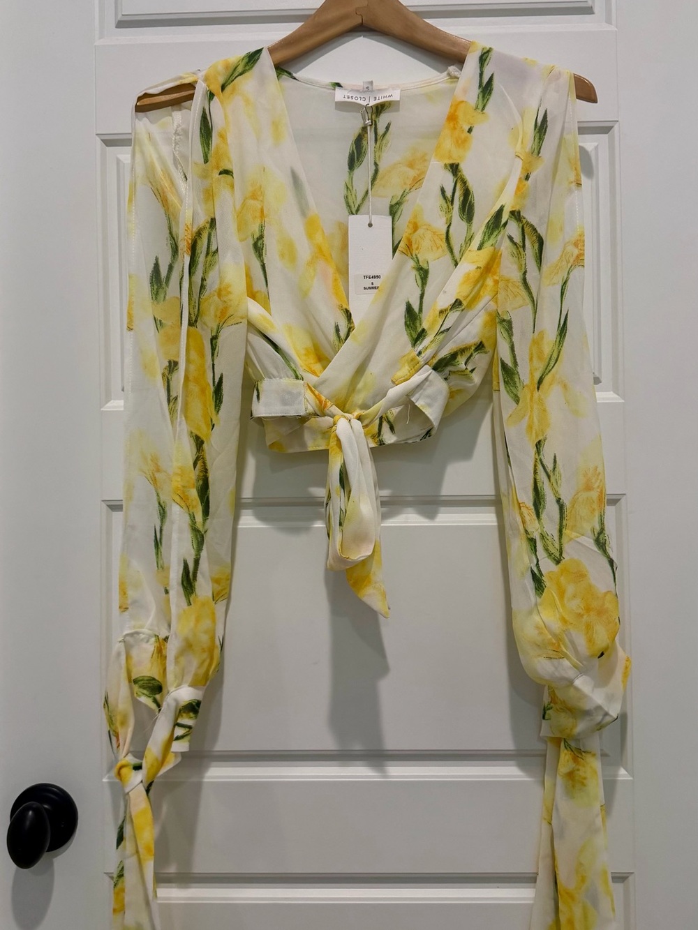 Floral Tie-Front V-Neck Blouse in Yellow